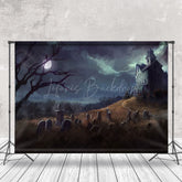Lofaris Oil Painting Horror Village Cemetery Halloween Backdrop